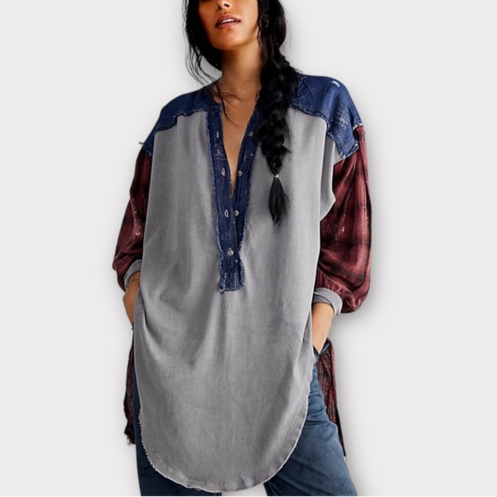 NWOT Free People Plaid Extravaganza Tunic XSmall
